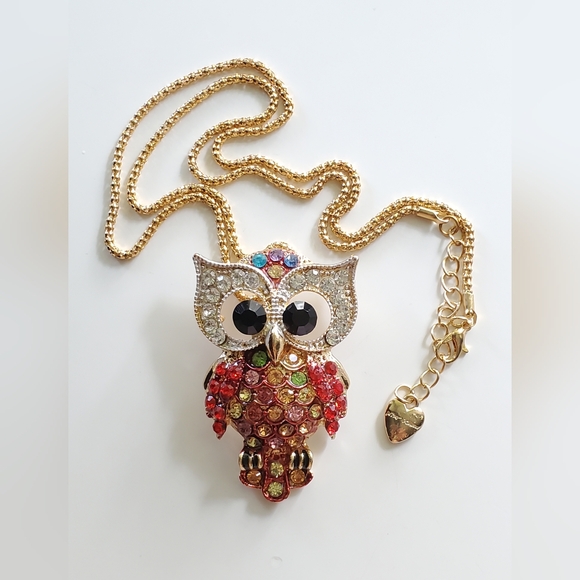 Betsey Johnson Necklace with Rhinestone Owl Pendant - Picture 2 of 3